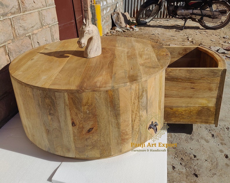 Wooden Round Storage Box Coffee Table Wooden Coffee Table Etsy