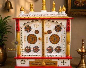 Houten tempel Mandir Om-ontwerp wanddecoratie voor Pooja Ghar Mandap (gebedshuis)