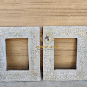 Wooden Photo Frame Rustic Look Wood Frame Hand Made and Carved Unique Photo Frame, Vintage Style Photo Frame,Collectible Indian Art Set of 2