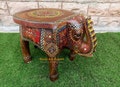 Wooden Elephant Table Elephant Stool Indian Handicraft Hand Painted Home Decor Collectible Indian Art