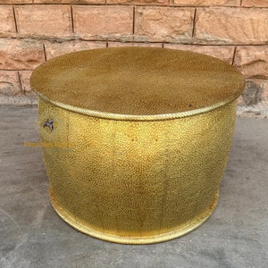 Wooden Gamla Coffee Table Gold Brass & Metal Fitted Coffee Table Solid Wooden Round Handmade Cocktail Table Home Room Decor India Decor Art