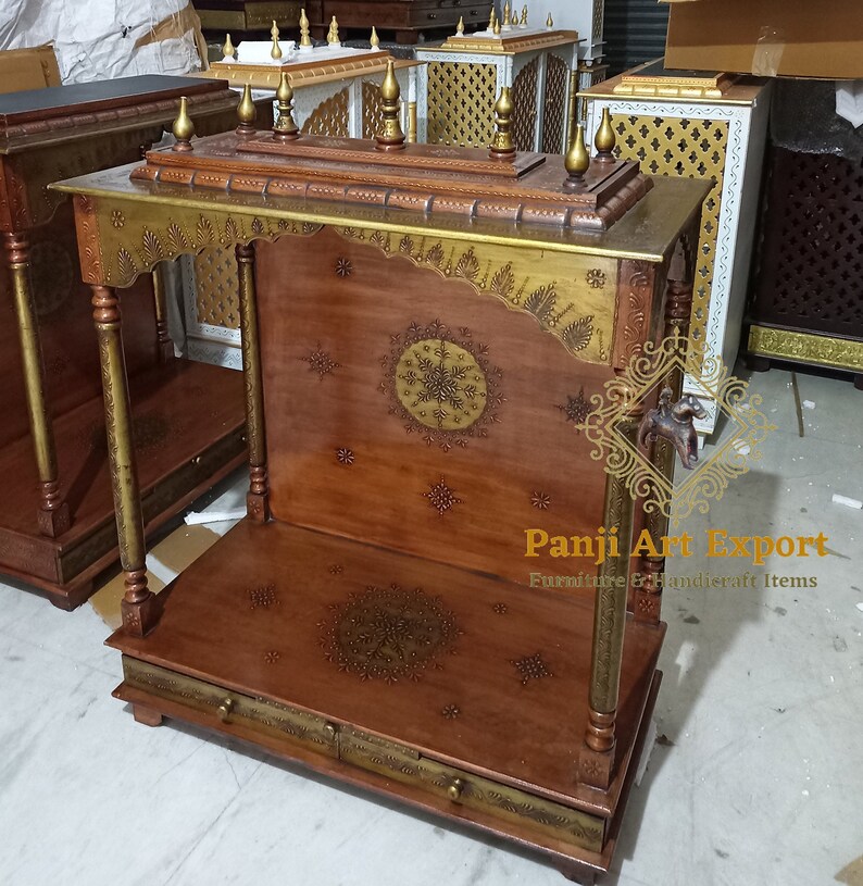 Beautiful Wooden Home Temple with handcrafted floral carving, premium solid wood finish, spacious worship platform and storage drawer designed for Lakshmi, Ganesh, Krishna, Shiva and Radha Krishna idols. Perfect for Diwali, Navratri, Janmashtami and daily worship. #HomeTemple #TempleGoals #WoodenShrine #MandirDesign #DevotionalDecor #PrayerRoom #IndianArtisans #LuxuryFurniture #FestiveDecor #EtsySeller