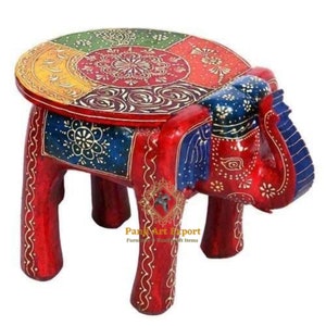 Hölzerner Elefant Hocker Elefant-Tisch Indisches Kunsthandwerk Handgemaltes Wohnkultur Sammlerstück Indische geschnitzte hölzerne Kunstdekor