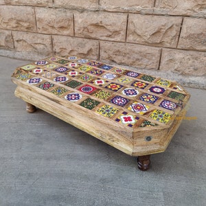 Wooden Pooja Chowki, Handmade Embossed Painting Chowki, Handcrafted Bajot, Pooja Stool, Wooden Handmade Bajot, Indian Handicraft Decor Art