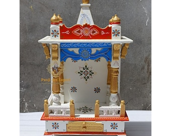 Handgemaakte houten tempel: handgeschilderde Pooja Ghar Mandir