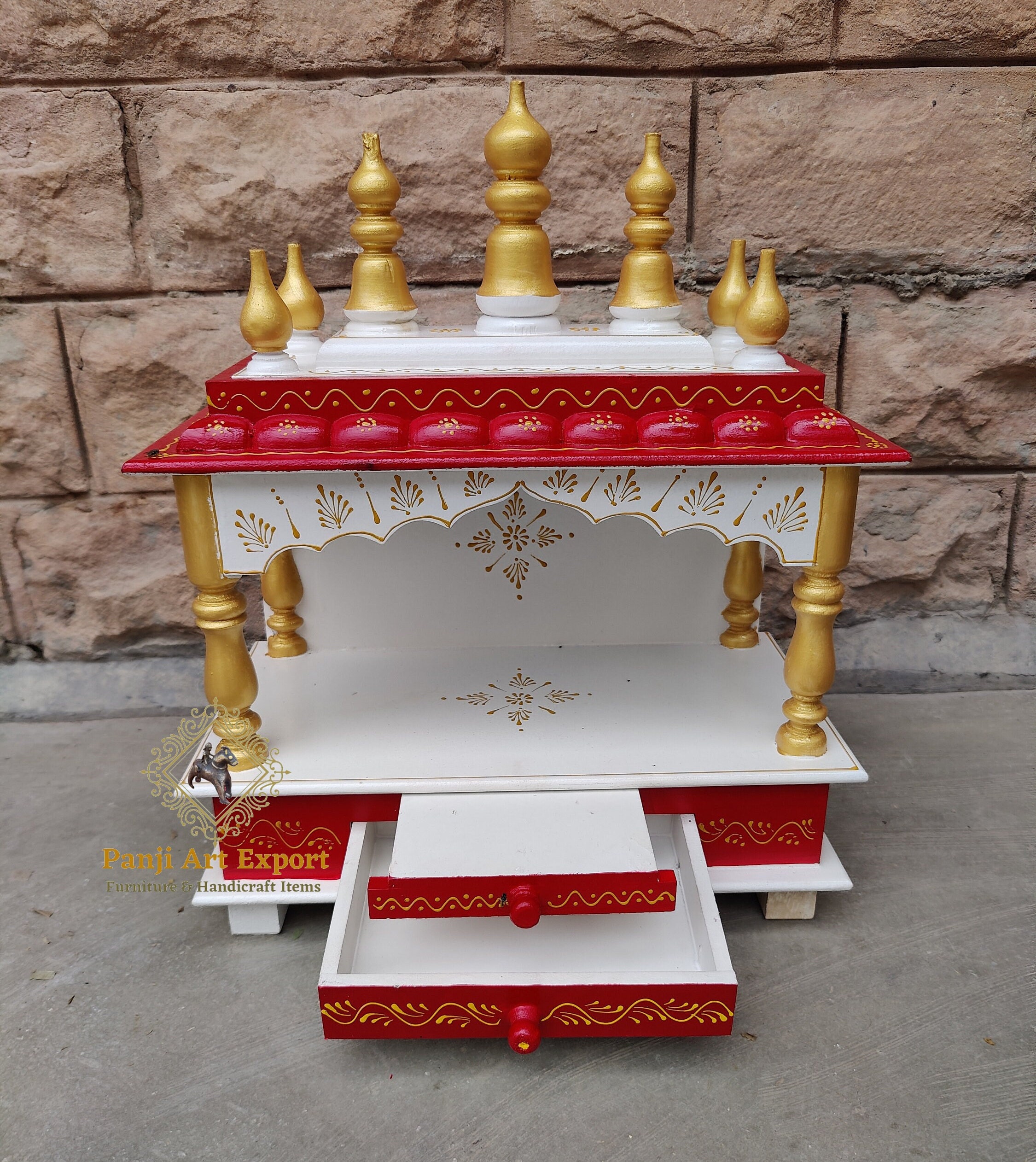 Handcrafted Wooden Hindu Temple Mandir: Painted Pooja Ghar
