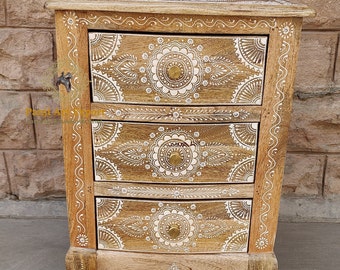 Holz Nachttisch Nachttisch Schubladenmöbel Sideboard Schrank Handgefertigte Handgeprägte Feinarbeit Handgefertigte Kunst