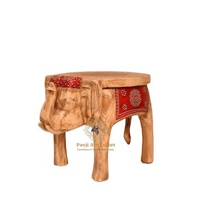 Hölzerne Elefant-Tisch-Elefant-Hocker- indisches Kunsthandwerk-handgemaltes Hauptdekor-Sammlerstück-indische Kunst