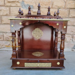 Handcrafted Wooden Wall Hanging Temple Mandir: Pooja Ghar with Drawer