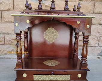 Templo/Mandir de madera para colgar en la pared, hecho a mano: Pooja Ghar con cajón