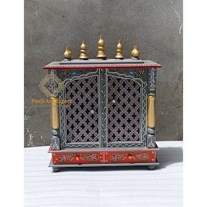 Templo de madera para sala de pooja, colgante de pared hecho a mano, Mandir Pooja Ghar Mandap para adoración, decoración del hogar, decoración de la habitación, arte