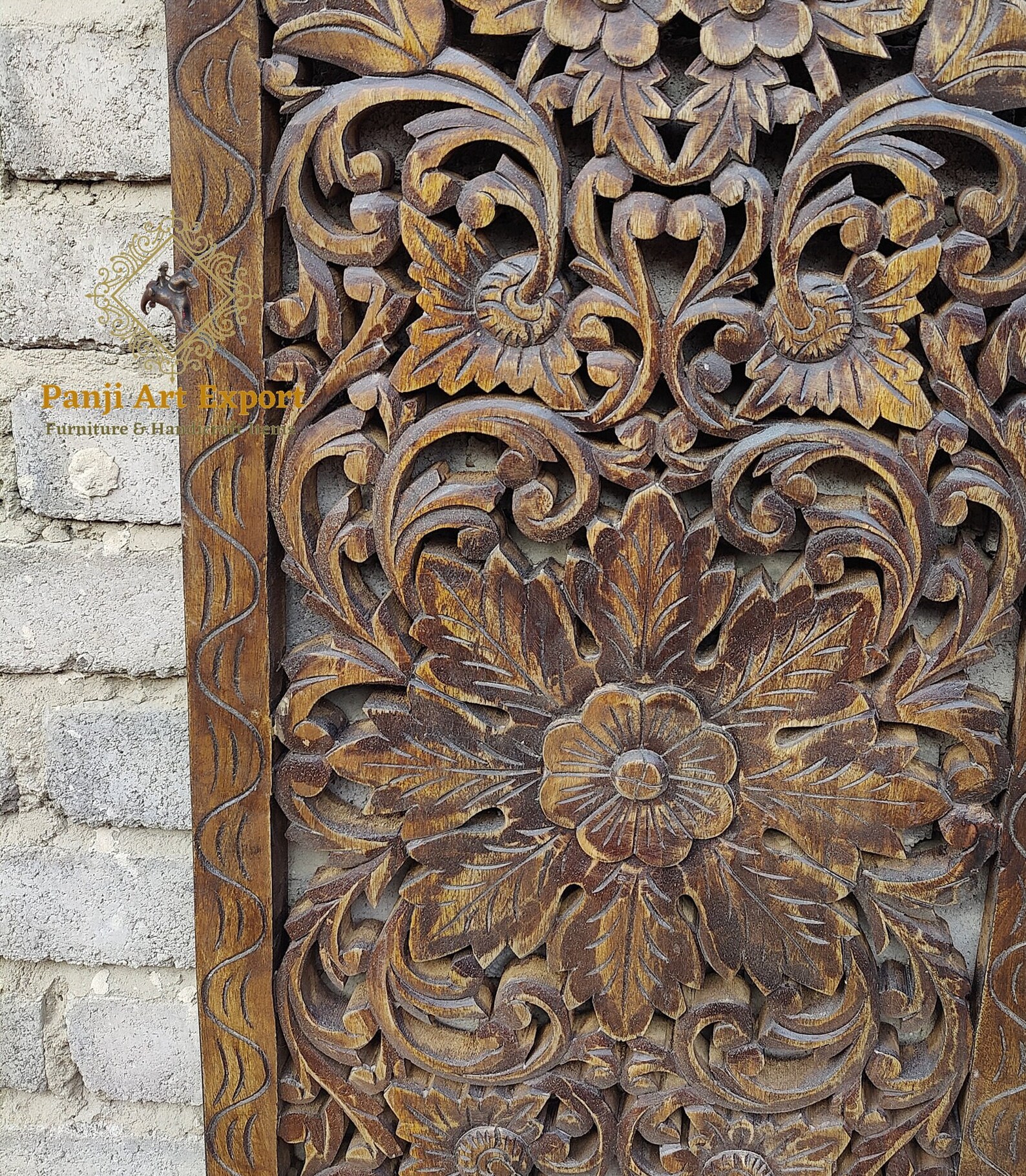 Large Carved Wood Wall Panel: Floral Handicraft Art - Etsy