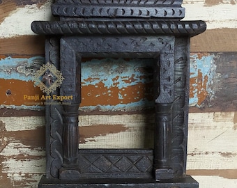 Marco de fotos de madera tallada a mano: Rajasthani Jharokha, arte de pared indio con marco negro