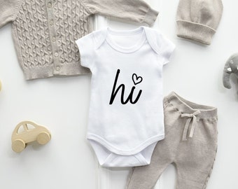 Hi Baby Onesie®, Mom to Be Gift Set, Welcome Baby Gift, Baby Shower Gift, Unisex Newborn Baby Gift Set, Gray Knitted Baby Clothing Set