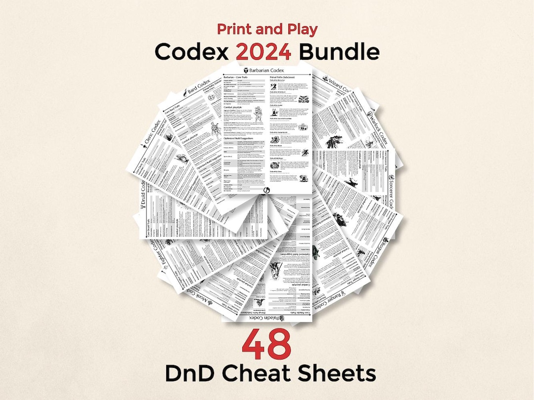 Codex Bundle | 2024 Cheat Sheet for Dnd - Etsy