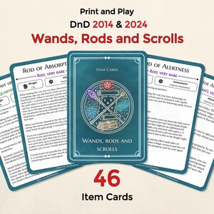 Magic Wands, Staves and Spell Scrolls - 5e Reference Cards for TTRPG - Poker Size Digital Download - Magic Item Loot - A4 and US Letter PDF