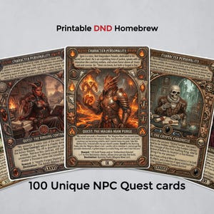 100 DnD Quest and Character Cards Printable - NPC Adventure Hooks Rewards Deck - TTRPG Dungeon Master Tools - Digital Download A4 Letter