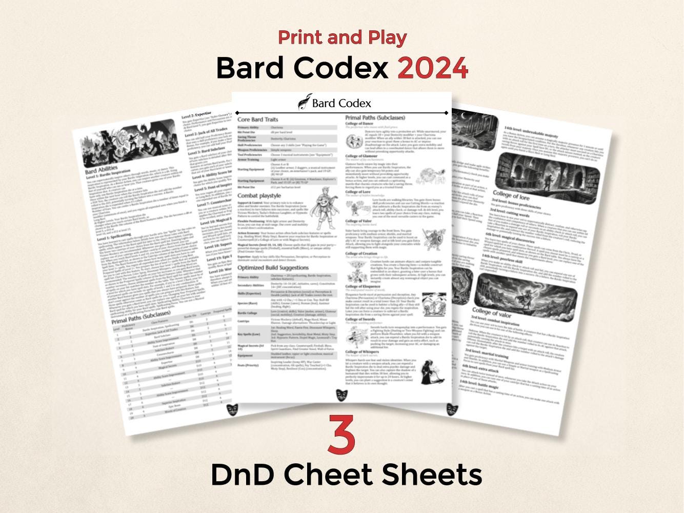 Bard Codex | Print and Play Bard Codex Cheat Sheet for Dnd 5e | Player ...