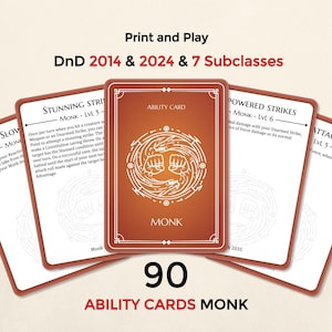 Monk Core Class Ability Cards for DnD 5e | DnD 2014 & 2024 (Printable PDF)