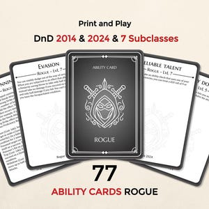 Karty umiejętności głównych Rogue dla DnD 5e | DnD 2014 i 2024 (do druku w formacie PDF)