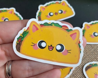 Taco Cat - Pegatina de gato - Calcomanía de pegatina de vinilo para computadoras portátiles, botellas de agua, planificadores y diarios