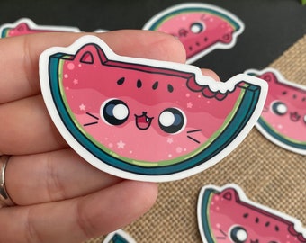 Watermelon Cat Sticker - Vinyl Sticker Decal for Laptops, Water Bottles, Planners, & Journals