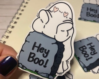 Hey Boo Ghost Sticker - Spooky Sticker - Vinyl Sticker Decal for Laptops, Water Bottles, Planners, & Journals