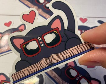 Bookworm Cat Sticker - Vinyl Sticker Decal for Laptops, Water Bottles, Planners, & Journals