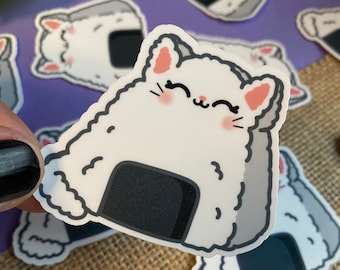 Rice Ball Onigiri Cat - Cat Sticker - Vinyl Sticker Decal for Laptops, Water Bottles, Planners, & Journals