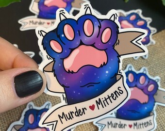 Gatto - Galassia - Adesivo Murder Mittens - Adesivo Zampa di gatto - Adesivo in vinile per laptop, bottiglie d'acqua, pianificatori e diari