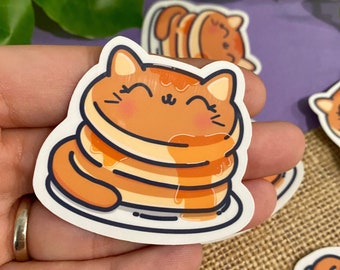 Pancake Cat Sticker - Calcomanía de vinilo para computadoras portátiles, botellas de agua, planificadores y diarios
