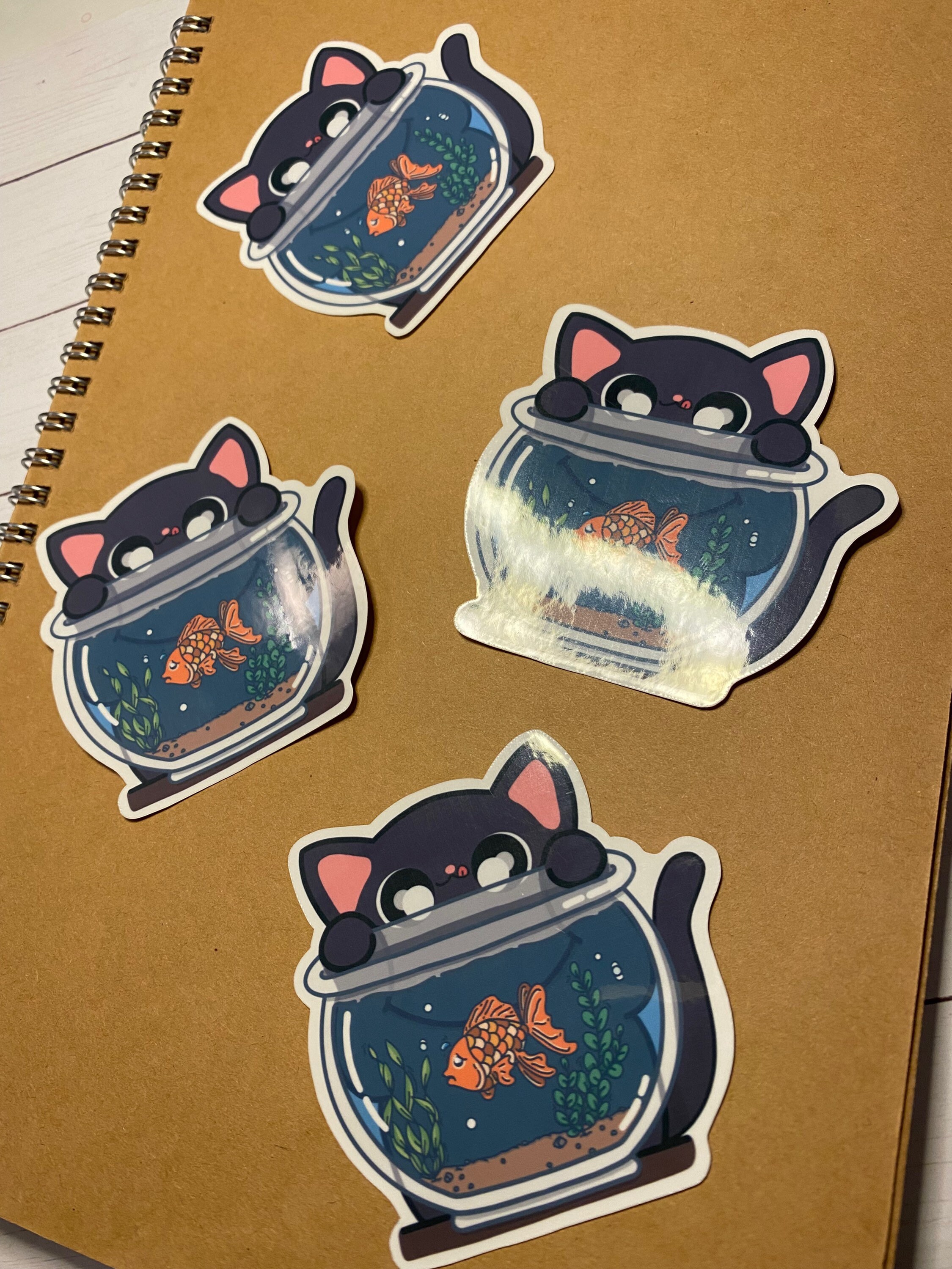 Fish Bowl Cat - Cat Sticker- Water Resistant Sticker, Laptop Sticker ...
