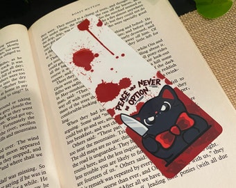 Peace was never an option - Black Cat Bookmark - Cat Bookmark, Gifts for Cat Lovers, Bookmarkers