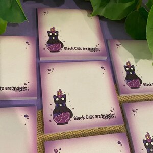Black Magic Cat Cute Sticky Note - Memo Pad - Stationery Gifts