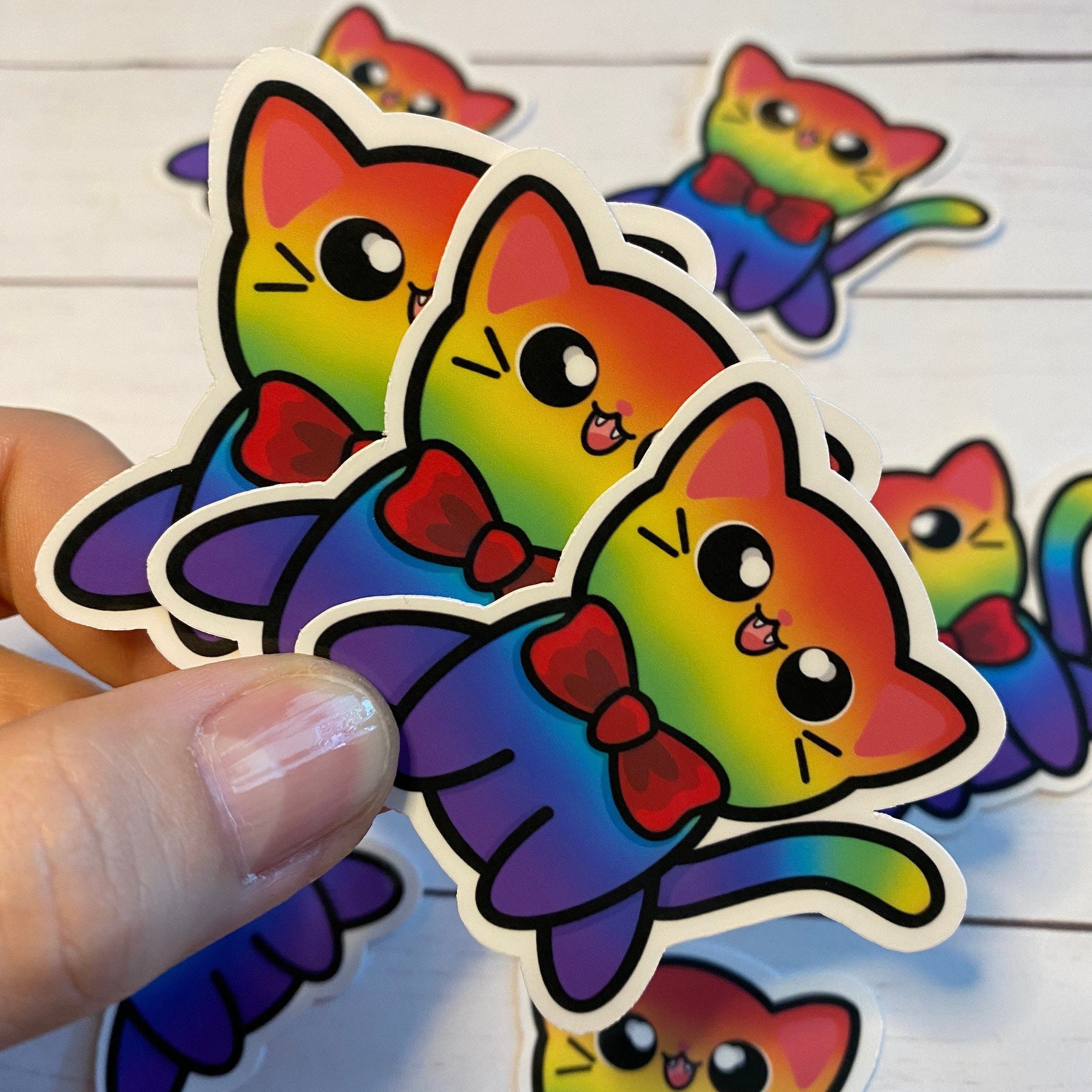 Rainbow - Bow Tie Cats - Cat Sticker - Vinyl Sticker Decal for Laptops ...