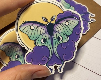 Luna Moth Sticker - Moth Moon Sticker - Vinyl Sticker Decal for Laptops, Water Bottles, Planners, & Journals