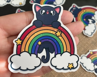 Rainbow Kitty Sticker- Cat Sticker - Vinyl Sticker sticker voor laptops, waterflessen, planners en tijdschriften