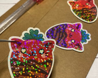 Discontinued - Strawberry Kitten Sticker - Cat Sticker - Water Resistant, Laptop Sticker, Water Bottle Sticker