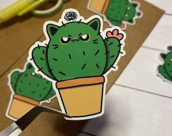 Angry Cactus - Cat Sticker - Vinyl Sticker Decal for Laptops, Water Bottles, Planners, & Journals