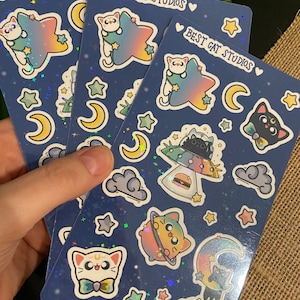 Holografische Space Cats Sticker Sheet - Schattig briefpapier - Vinyl Sticker sticker voor laptops, waterflessen, planners en tijdschriften
