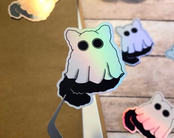 Ghost Black Cat Sticker - Holographic Sticker - Vinyl Sticker Decal for Laptops, Water Bottles, Planners, & Journals