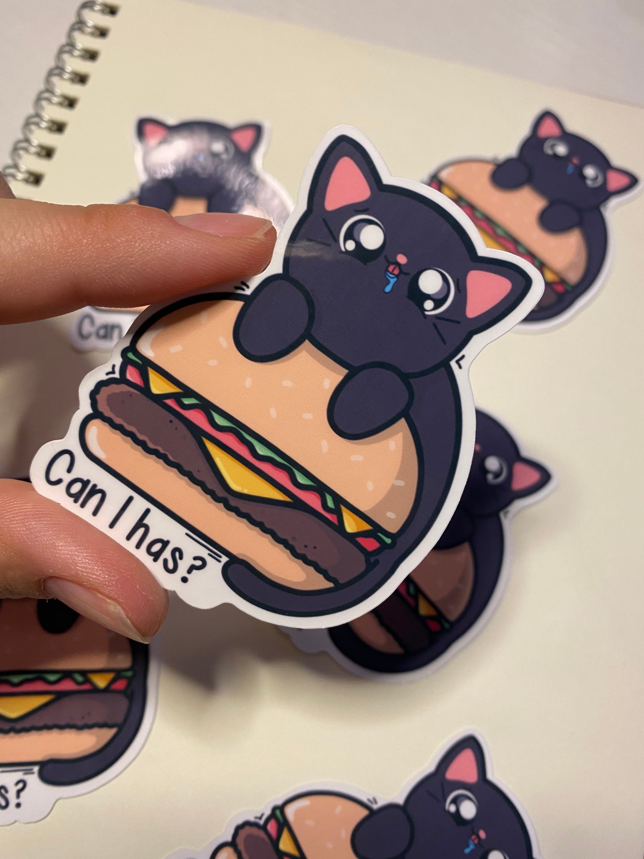 Cheeseburger Cat Sticker - Cat Sticker, Water Resistant Sticker, Laptop ...