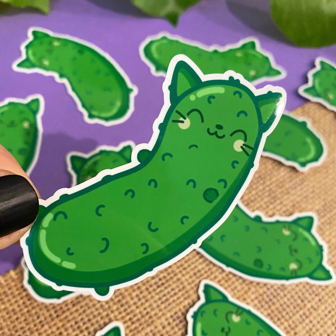 Pickle Cat Sticker Vinyl Sticker Decal for Laptops, Water Bottles