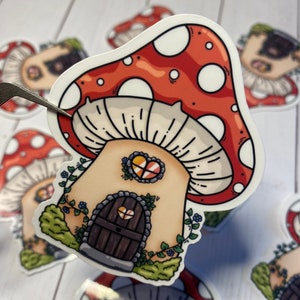 Mushroom House Sticker - Gnome House Sticker - Vinyl Sticker Decal for Laptops, Water Bottles, Planners, & Journals