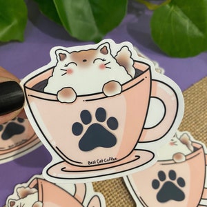 Latte Coffee Cat Sticker - Coffee Sticker - Vinyl Sticker Decal for Laptops, Water Bottles, Planners, & Journals