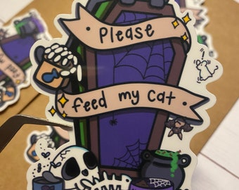 Eccentric Coffin Cat Sticker - Coffin Sticker - Vinyl Sticker Decal for Laptops, Water Bottles, Planners, & Journals