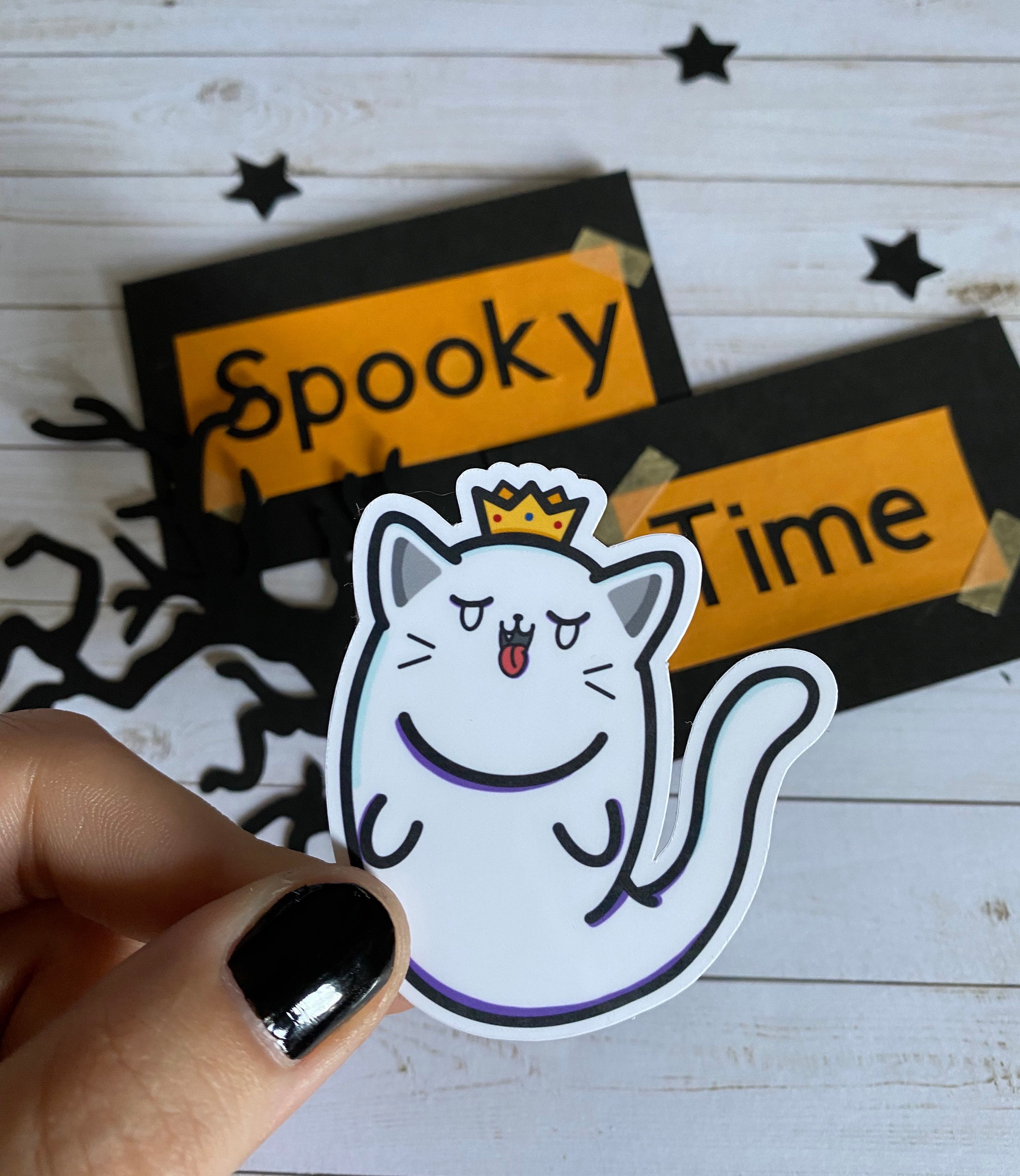 Spooky Ghost Cat Halloween Sticker Cat Sticker Water | Etsy