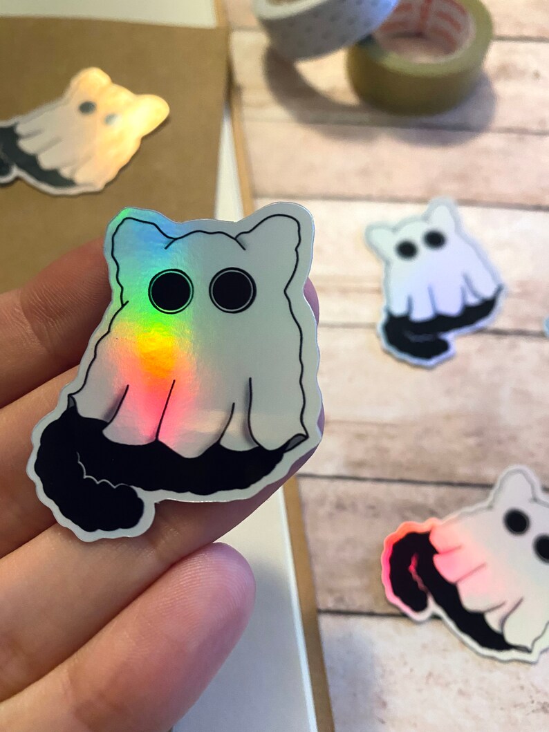 Ghost Black Cat Sticker - Holographic Sticker - Vinyl Sticker Decal for ...