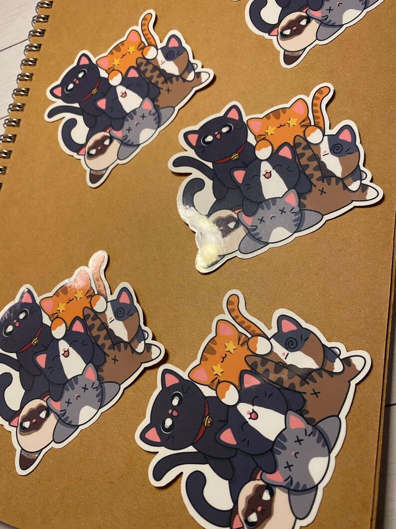 Pile of Cats - Cat Sticker - Vinyl Sticker Decal for Laptops, Water ...