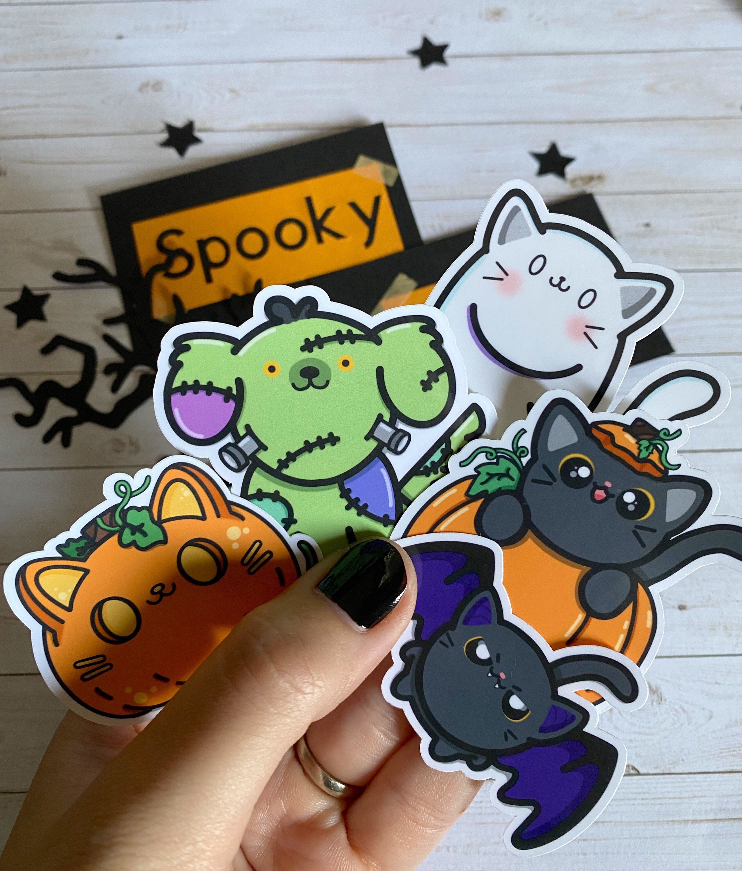 Spooky Halloween Cat Stickers Cat Stickers Water Resistant Etsy